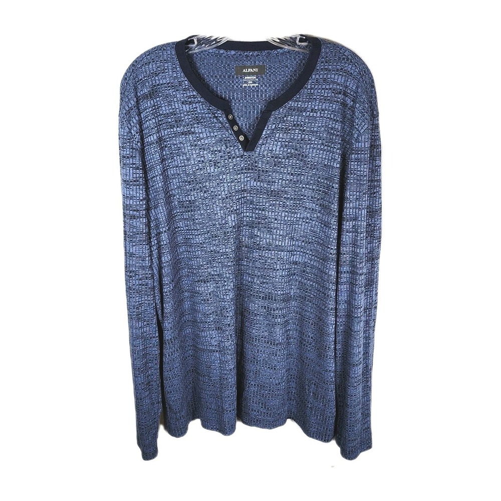 Alfani Henley Pullover Top Mens XXL Blue Textured Long Sleeve Casual Comfort NEW